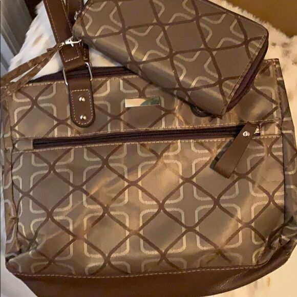 Brown printed shoulder bag with matching wallet - Picture 1 of 6
